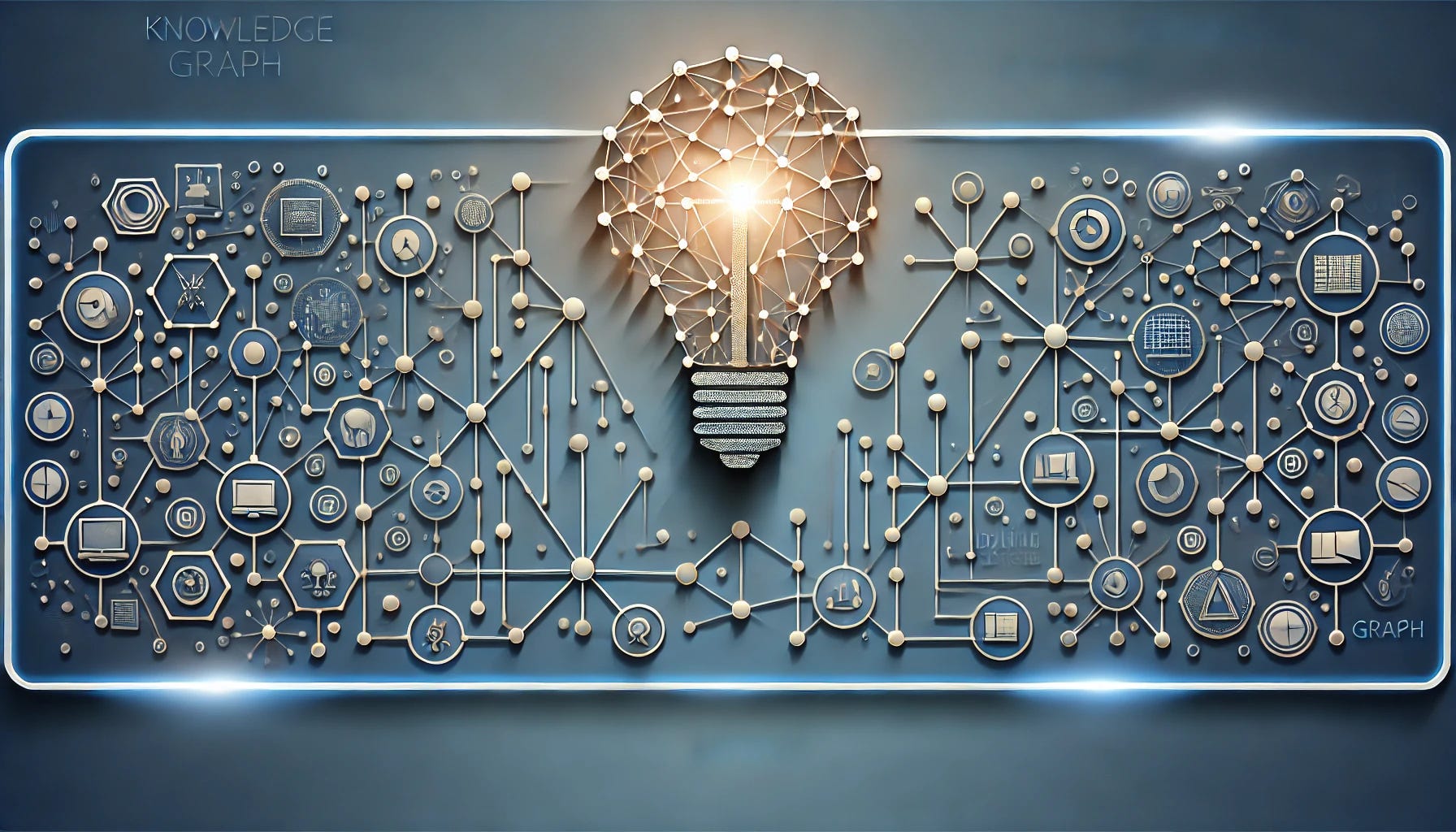 Image illustrating a knowledge graph with interconnected nodes and edges against a tech-inspired gradient background - Image generated by the author using DALL-E